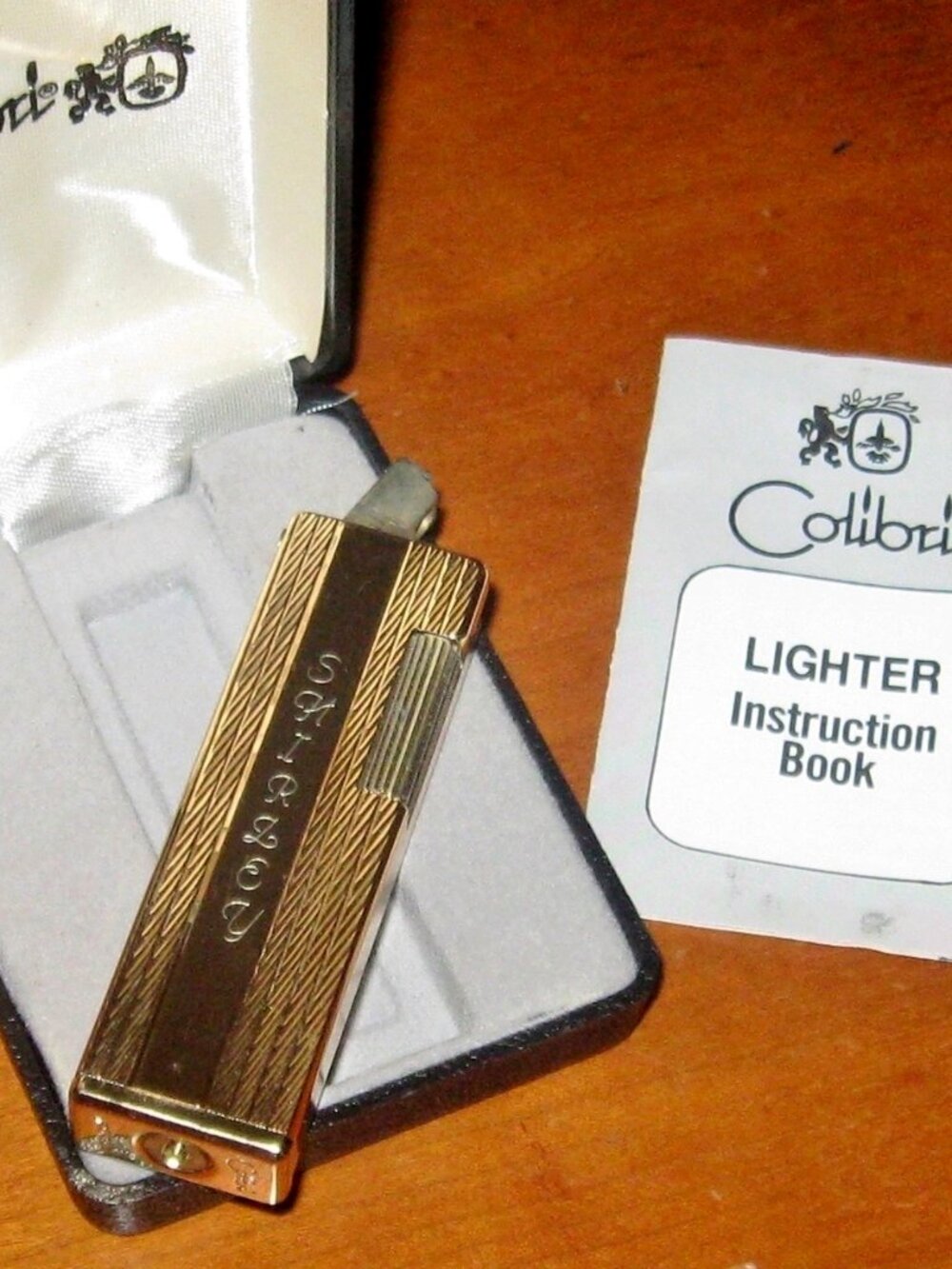 Vintage Colibri Gold-Tone Butane Lighter "Shirley" Original Box Made in Korea
